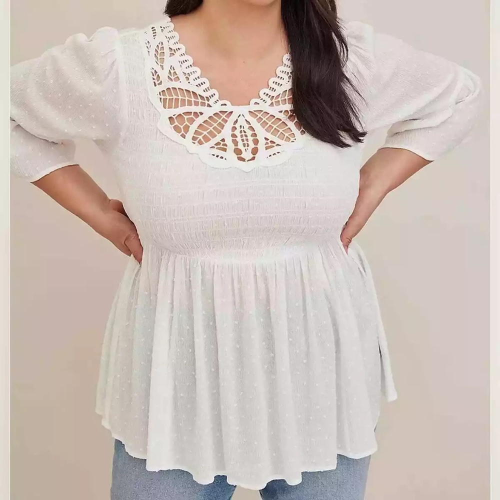 Torrid Crinkled Gauzey Crochet Top - Picture 2 of 4